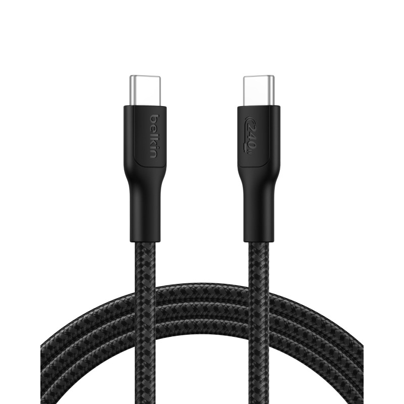 Belkin Eco Câble USB-C vers USB-C avec gaine tressée, 2 m, 240 W, doux au toucher, souple, Câble de recharge rapide, pour iPhone