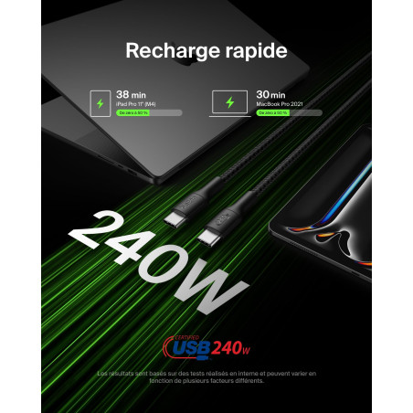 Belkin Eco Câble USB-C vers USB-C avec gaine tressée, 2 m, 240 W, doux au toucher, souple, Câble de recharge rapide, pour iPhone