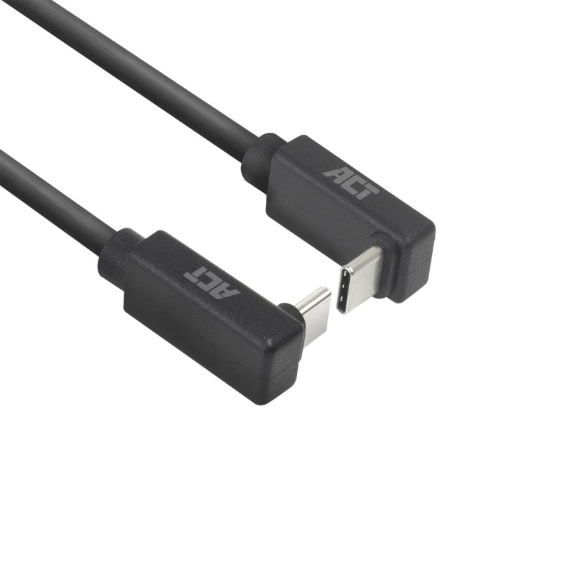 ACT Câble USB C coudé de 2 m, PD 60 W, connecteur USB C coudé à 90 degrés, haut/bas vers le haut/bas, vitesse de données 10 Gbps ACT Câble USB C coudé de 2 m, PD 60 W, connecteur USB C coudé à 90 degrés, haut/bas vers le haut/bas, vitesse de données 10 Gbps