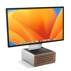 Twelve South HiRise Pro for iMac/Displays/Monitors | Height-Adjustable Stand w/Storage, Reversible Front + Leather Inlay (Silver
