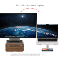 Twelve South HiRise Pro for iMac/Displays/Monitors | Height-Adjustable Stand w/Storage, Reversible Front + Leather Inlay (Silver