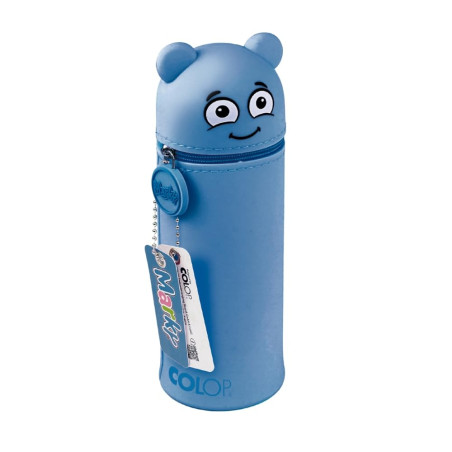 COLOP MARKY - Trousse à Crayons au Design Emoji, Silicone Souple et résistant, Trousse pour Crayons, Pochette, Porte-Stylo, Bleu