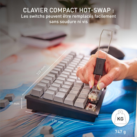 CHERRY KW 300 MX, Clavier Mécanique Compact Hot-Swap, Disposition Allemande (QWERTZ), Éclairage Blanc, pour Windows & Mac, Inter
