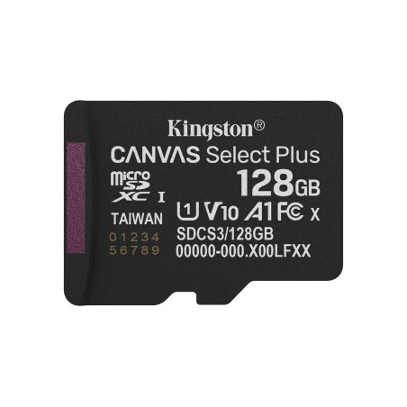 Kingston Canvas Select Plus Carte mémoire microSD 128GB micSDXC Gen3 150R A1 Adaptateur SD Non Inclus - SDCS3/128GBSP