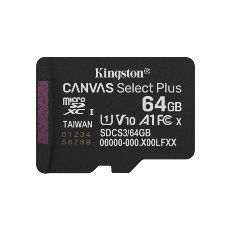 Kingston Canvas Select Plus Carte mémoire microSD 64GB micSDXC Gen3 100R A1 Adaptateur SD Non Inclus - SDCS3/64GBSP