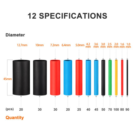 Eventronic ET1001 Gaine Thermorétractable 600 Pièces, IP56 Étanchéité, EVA Matériau, Total 27 m, 5 Couleurs, 12 Tailles, Idéal p
