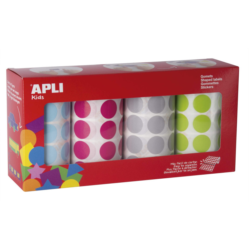 APLI Kids 17685 - Boîte de 7 080 gommettes rondes Ø 20 mm, 4 couleurs (bleu clair, fuchsia, gris, vert clair) pour activités édu APLI Kids 17685 - Boîte de 7 080 gommettes rondes Ø 20 mm, 4 couleurs (bleu clair, fuchsia, gris, vert clair) pour activités édu