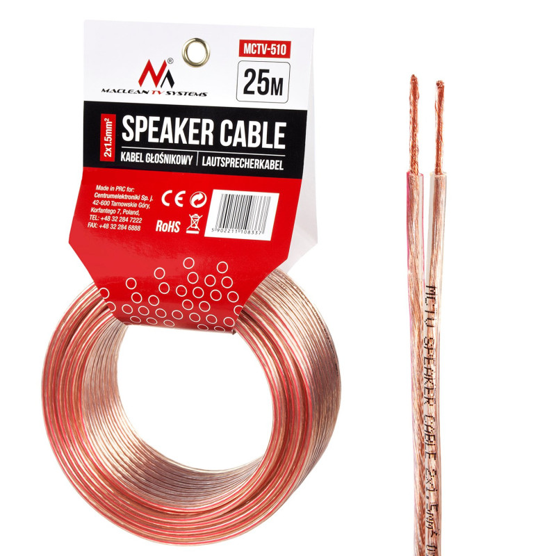 Maclean MCTV-510 câble d'enceinte 2x1.5mm2 / 48x0.20CCA 3,5x7,0mm TRANSPARENT PVC 25m (25m) Maclean MCTV-510 câble d'enceinte 2x1.5mm2 / 48x0.20CCA 3,5x7,0mm TRANSPARENT PVC 25m (25m)