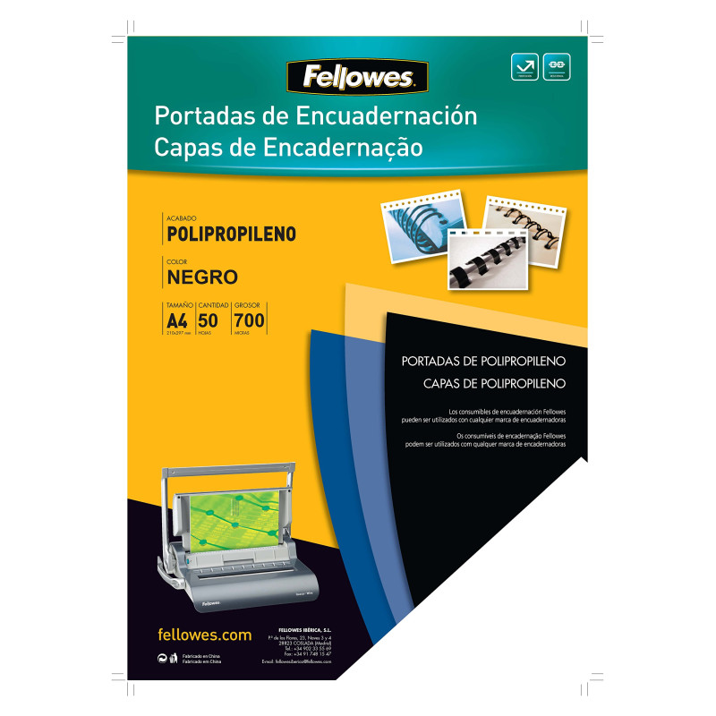 Fellowes 54775 Couvertures de reliure en polypropylène A4 Noir Fellowes 54775 Couvertures de reliure en polypropylène A4 Noir