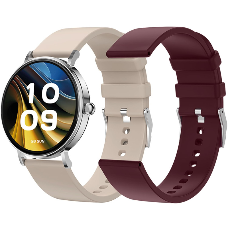 SPC Smartee Duo Velvet – Montre connectée AMOLED écran 1,32” | Appels Bluetooth | 2 Bracelets Beige et Rouge | 100 Sports | Batt