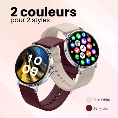 SPC Smartee Duo Velvet – Montre connectée AMOLED écran 1,32” | Appels Bluetooth | 2 Bracelets Beige et Rouge | 100 Sports | Batt