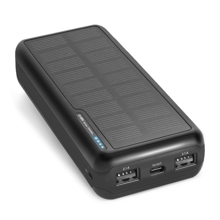 SBS Solar PowerBank, 20000mAh, Batterie Externe avec Panneau Solaire, Charge Rapide, Intelligent Charge (IC), LED de Charge, USB