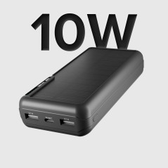 SBS Solar PowerBank, 20000mAh, Batterie Externe avec Panneau Solaire, Charge Rapide, Intelligent Charge (IC), LED de Charge, USB