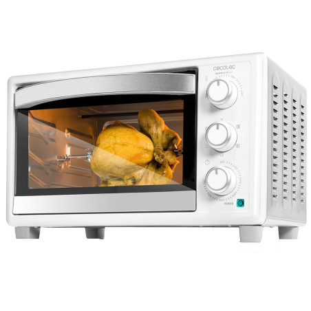 Cecotec Four de comptoir Bake&Toast 3090 Blanc Gyro, 30 L, 1500 W, 5 fonctions différentes, Comprend une broche rotative, Éclair