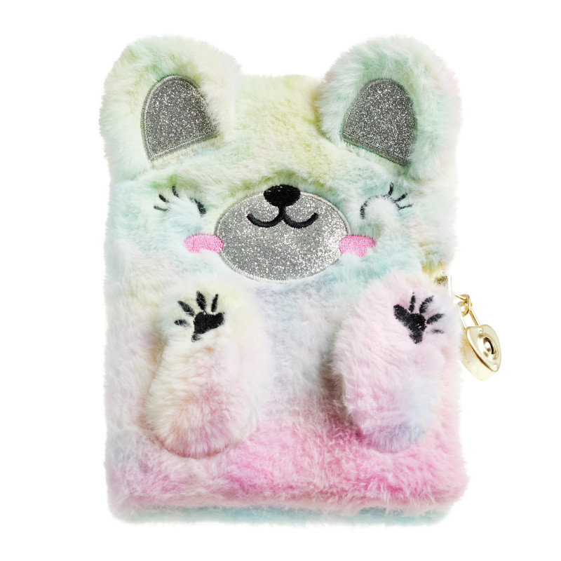Back2Fun - Journal intime secret, 13,1 x 18,2 x 2 cm, couverture en polyester effet peluche avec détails brodés, cadenas et clés Back2Fun - Journal intime secret, 13,1 x 18,2 x 2 cm, couverture en polyester effet peluche avec détails brodés, cadenas et clés