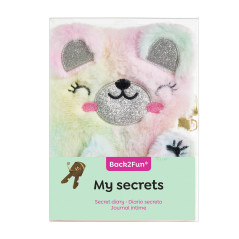 Back2Fun - Journal intime secret, 13,1 x 18,2 x 2 cm, couverture en polyester effet peluche avec détails brodés, cadenas et clés