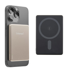 Intenso MW5000 Batterie Externe magnétique 5000 mAh – Compatible MagSafe, Recharge sans Fil 15 W, USB-C PD 20 W, Plate et compac