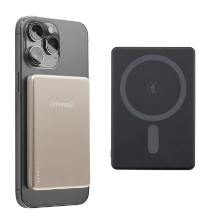Intenso MW5000 Batterie Externe magnétique 5000 mAh – Compatible MagSafe, Recharge sans Fil 15 W, USB-C PD 20 W, Plate et compac