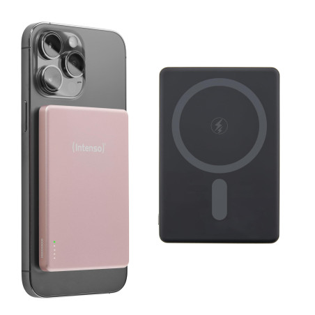 Intenso MW5000 Batterie Externe magnétique 5000 mAh – Compatible MagSafe, Recharge sans Fil 15 W, USB-C PD 20 W, Plate et compac