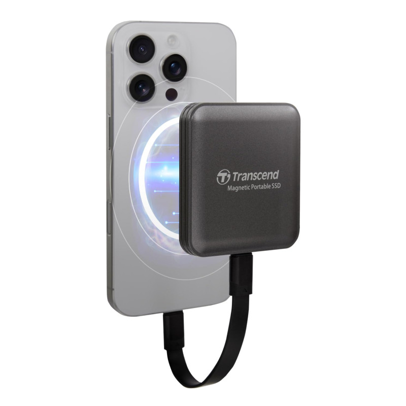 Transcend SSD Portable ESD420C 1To (Compatible iPhone MagSafe) 20 Gbit/s, jusqu'à 2 000 Mo/s, 4K, Gris – TS1TESD420C