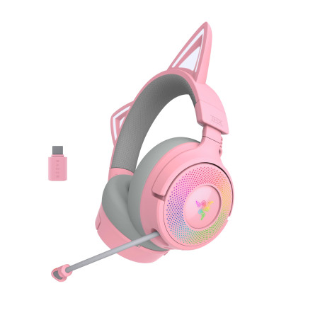 Razer Kraken Kitty V3 Pro - Casque Gaming sans Fil RGB Kitty - Oreilles de Chat réactives pour Le Streaming - Membrane Triforce 