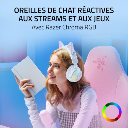 Razer Kraken Kitty V3 Pro - Casque Gaming sans Fil RGB Kitty - Oreilles de Chat réactives pour Le Streaming - Membrane Triforce 