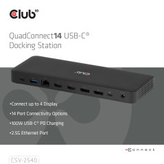 Club3D CSV-2540 14-1 USB-C Station d'accueil à Quatre écrans