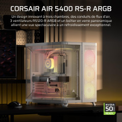 CORSAIR AIR 5400 RS-R ARGB Boîtier PC Triple Chambre Moyen-Tour Panoramique — Chambre Isolée pour AIO 360mm, Compatible Mères À