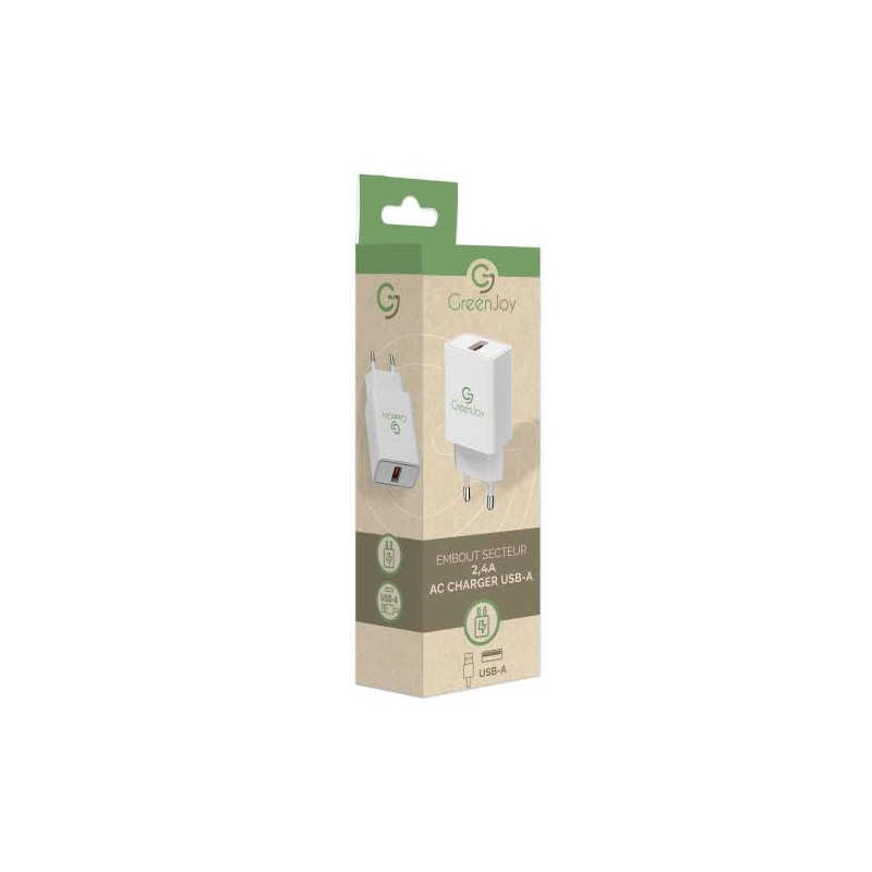 GreenJoy-Chargeur Embout Secteur USB 12W / 2,4A - Blanc GreenJoy-Chargeur Embout Secteur USB 12W / 2,4A - Blanc