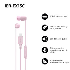 Sony IER-EX15C avec Micro – Écouteurs filaires USB-C pour Android, iPhone, Ordinateur Portable et PC – Câble Anti-enchevêtrement
