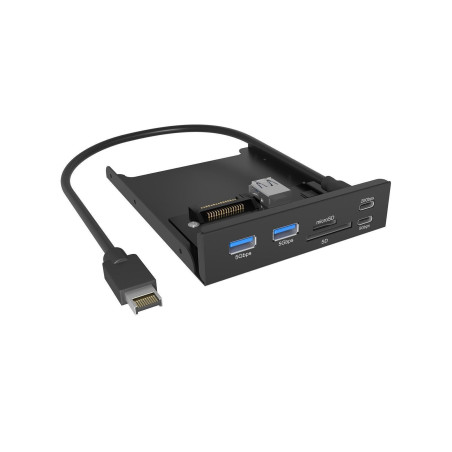 ICY Box Adaptateur de Disque Avant 3,5" avec Port USB-C 20 Gbit/s, USB-C 5 Gbit/s, 2 Ports USB-A 5 Gbit/s, Lecteur de Carte SD/m