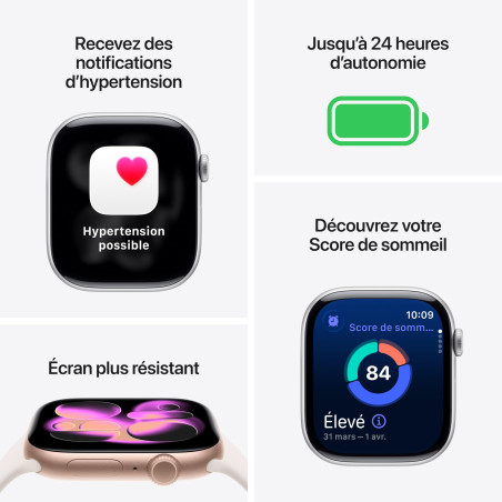Apple Watch Series 11 [GPS 42 mm] Montre connectée avec boîtier Gris sidéral et Bracelet Sport Noir. Score de Sommeil, Moniteur 