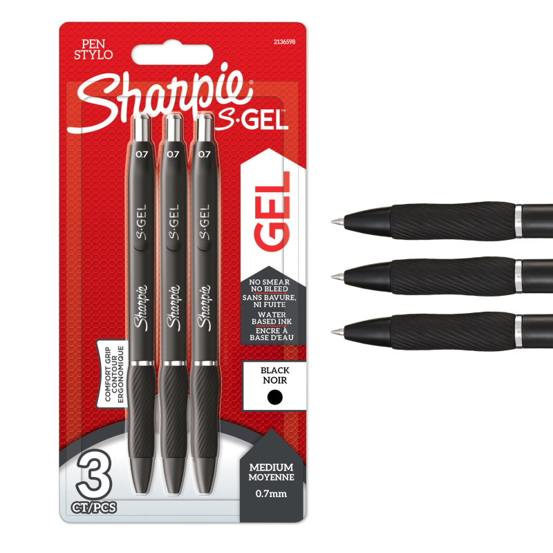 Sharpie S-Gel | Stylos gel | Pointe moyenne (0,7 mm) | Encre noire | Lot de 3 Sharpie S-Gel | Stylos gel | Pointe moyenne (0,7 mm) | Encre noire | Lot de 3