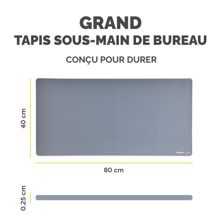 Fellowes Breyta Tapis de bureau sous main large – Bleu – Base antidérapante en caoutchouc, bords cousus résistants, protection M