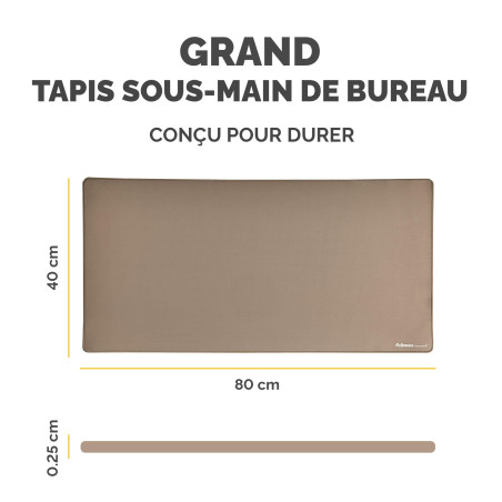 Fellowes Breyta Tapis de bureau sous main large – Sable – Base antidérapante en caoutchouc, bords cousus résistants, protection