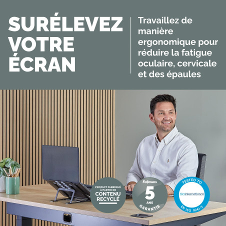 Fellowes Support Nomade PC Portable Alumia – Noir – Ergonomique, Pliable, réglable en Hauteur & en Angle – Aluminium recyclé – p
