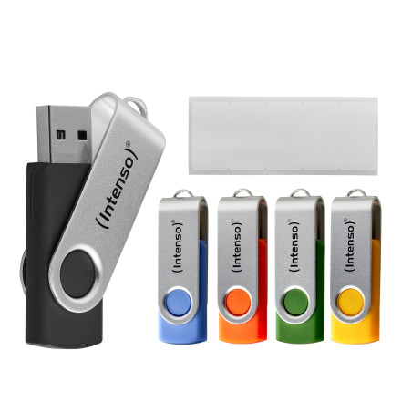 Intenso Office Line Clé USB 5 x 64 Go | Clé USB A 3.2 Super Vitesse jusqu'à 70 Mo/s | 5 Couleurs avec Arceau en métal et étiquet