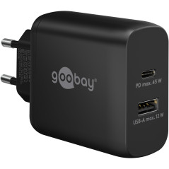 Goobay 65411 Double Chargeur 45 W/USB-C & USB-A Chargeur Rapide Power Delivery/Bloc d'alimentation de Charge avec 2 Ports USB/Ch