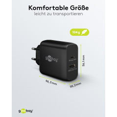 Goobay 65411 Double Chargeur 45 W/USB-C & USB-A Chargeur Rapide Power Delivery/Bloc d'alimentation de Charge avec 2 Ports USB/Ch