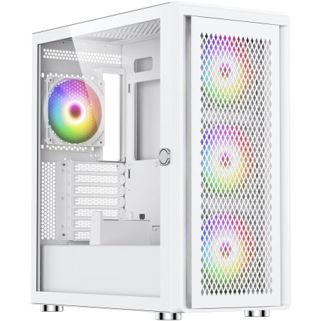 Silentware Air 100 White Boîtier PC Midi Tower, façade en maille métallique, Fenêtre latérale en verre trempé, 4X 120mm Ventilat