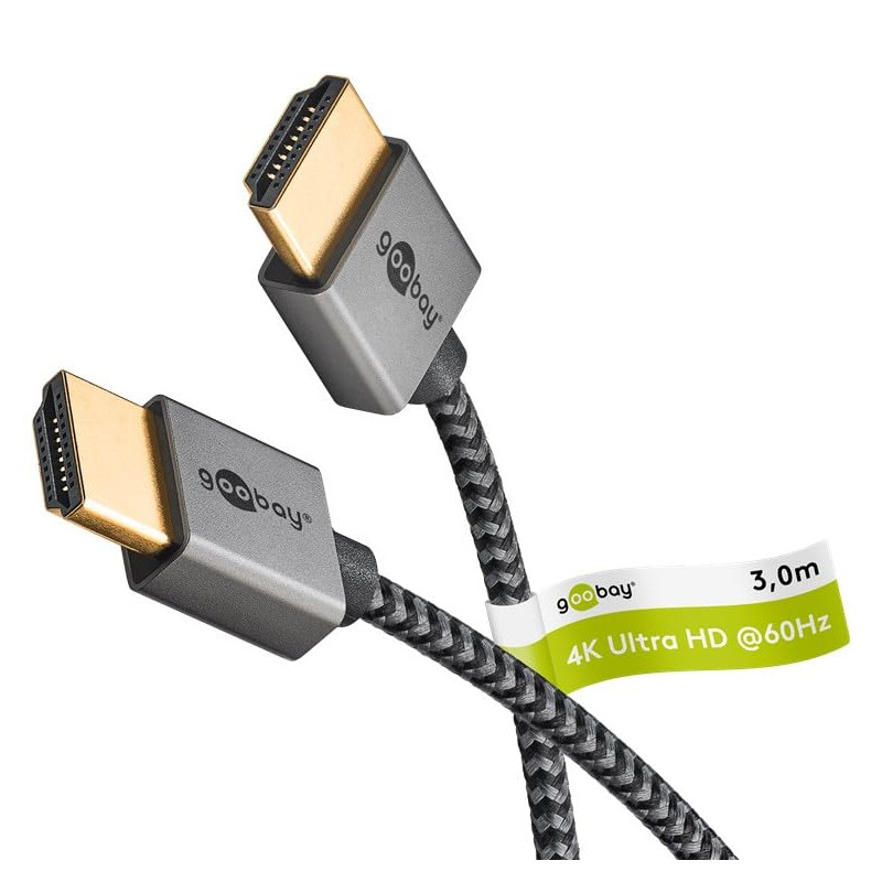 goobay Câble HDMI Slim High Speed avec Ethernet, 3 mètre / 4K (3840 x 2160) UHD @ 60hz avec jusqu'à 18 Gbit/s, transmission audi goobay Câble HDMI Slim High Speed avec Ethernet, 3 mètre / 4K (3840 x 2160) UHD @ 60hz avec jusqu'à 18 Gbit/s, transmission audi