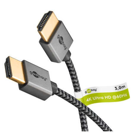 goobay Câble HDMI Slim High Speed avec Ethernet, 3 mètre / 4K (3840 x 2160) UHD @ 60hz avec jusqu'à 18 Gbit/s, transmission audi