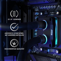 Thermal Grizzly DeltaMate Raccord rotatif en T - Noir G1/4 mâle + double femelle en T pour refroidissement par eau PC personnali