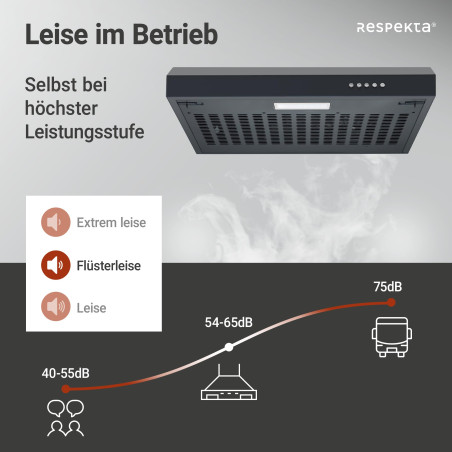 Hotte encastrable Respekta Sina noir mat, 60 cm, évacuation/recyclage de l’air, modèle CH600SC-19, classe énergétique A+