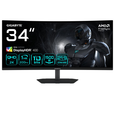 GIGABYTE G34WQC2 Moniteur Gaming Incurvé 34” WQHD - 3440 x 1440, 1500R, 200Hz, 1ms, 450 CD/m², AMD FreeSync Premium, DisplayHDR
