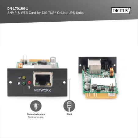 DIGITUS Carte SNMP et WEB – Pour systèmes UPS Online DIGITUS DN-170xxx – Accès à distance et surveillance des alimentations sans