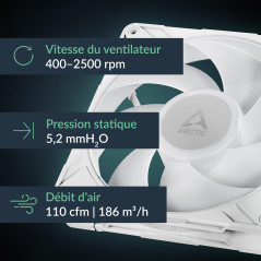 ARCTIC P14 Pro A-RGB (White) - Puissant ventilateur premium, ventilateur PWM 140 mm avec câble en Y séparé, 400-2500 rpm, 0 rpm