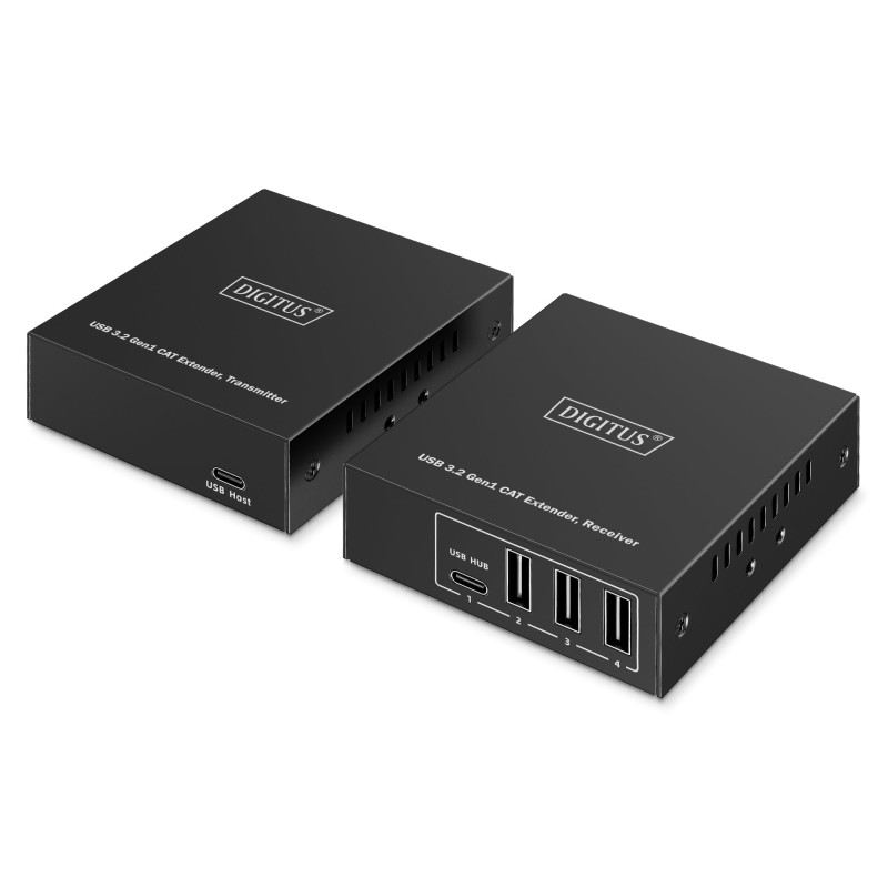 DIGITUS Prolongateur USB 3.2 Gen1 Via Ethernet – Hub USB 4 Ports – 3X Type A, 1x Type C – Portée de 100 m avec câble réseau Cat DIGITUS Prolongateur USB 3.2 Gen1 Via Ethernet – Hub USB 4 Ports – 3X Type A, 1x Type C – Portée de 100 m avec câble réseau Cat