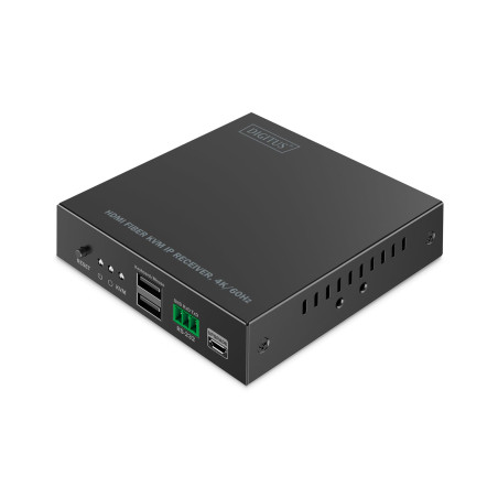 DIGITUS HDMI Fiber KVM IP Extender Récepteur pour DS-55348 – UHD 4k 60Hz – HDMI 2.0 – Portée MM 300 m et SM 40 km – 2x USB pour