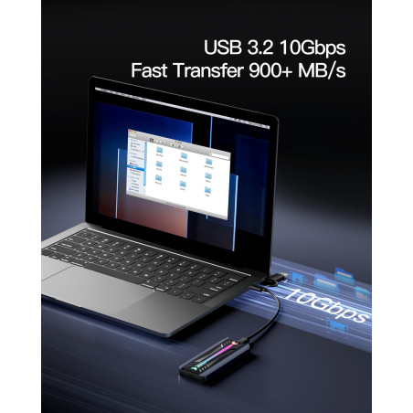Inateck Boîtier SSD M.2 NVMe SATA avec RGB, USB 3.2 Gen 2 (10 Gbps) Prise en Charge UASP Trim pour NVME/SATA SSDs 2242/2260/2280